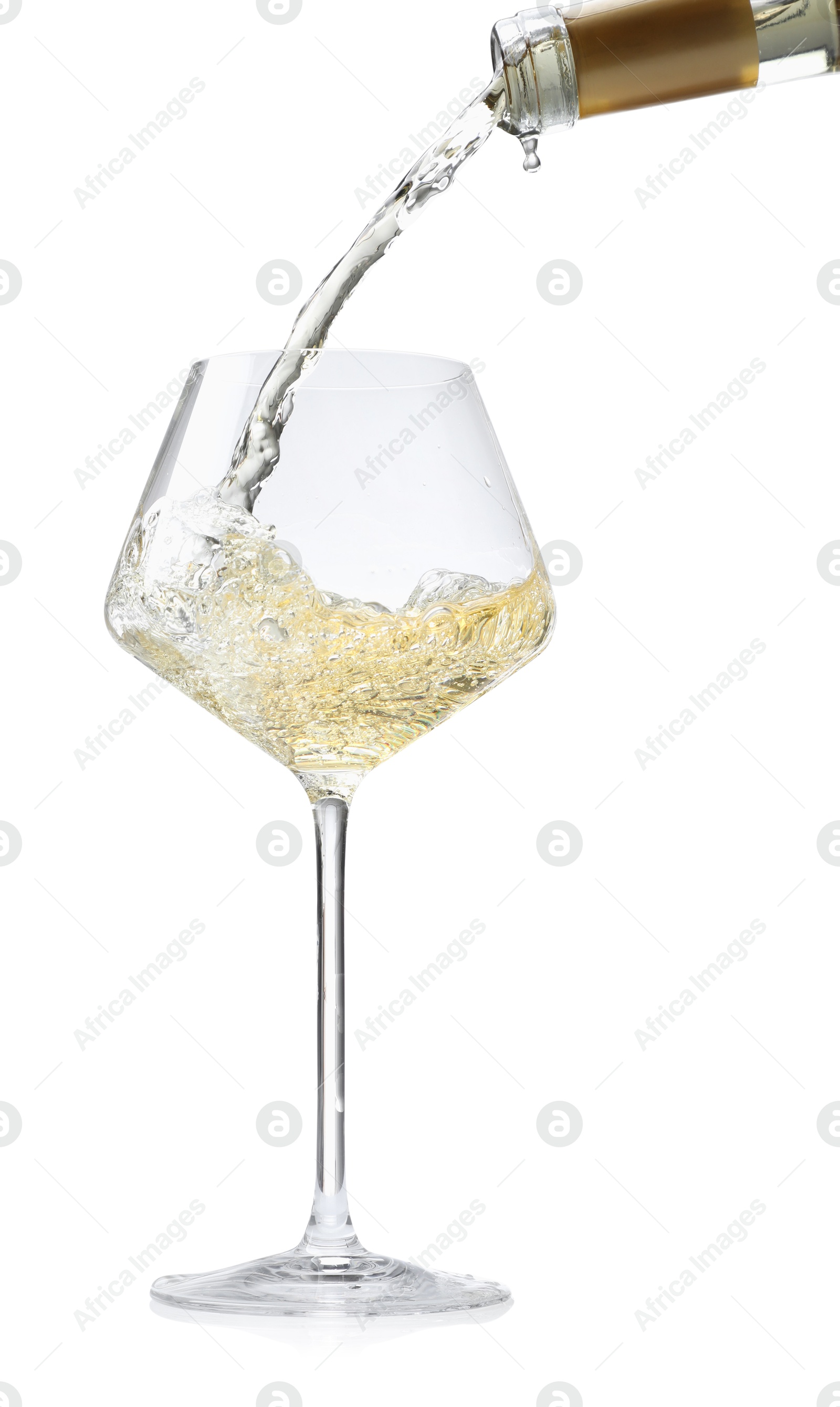 Photo of Pouring wine into glass isolated on white