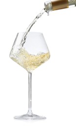 Photo of Pouring wine into glass isolated on white