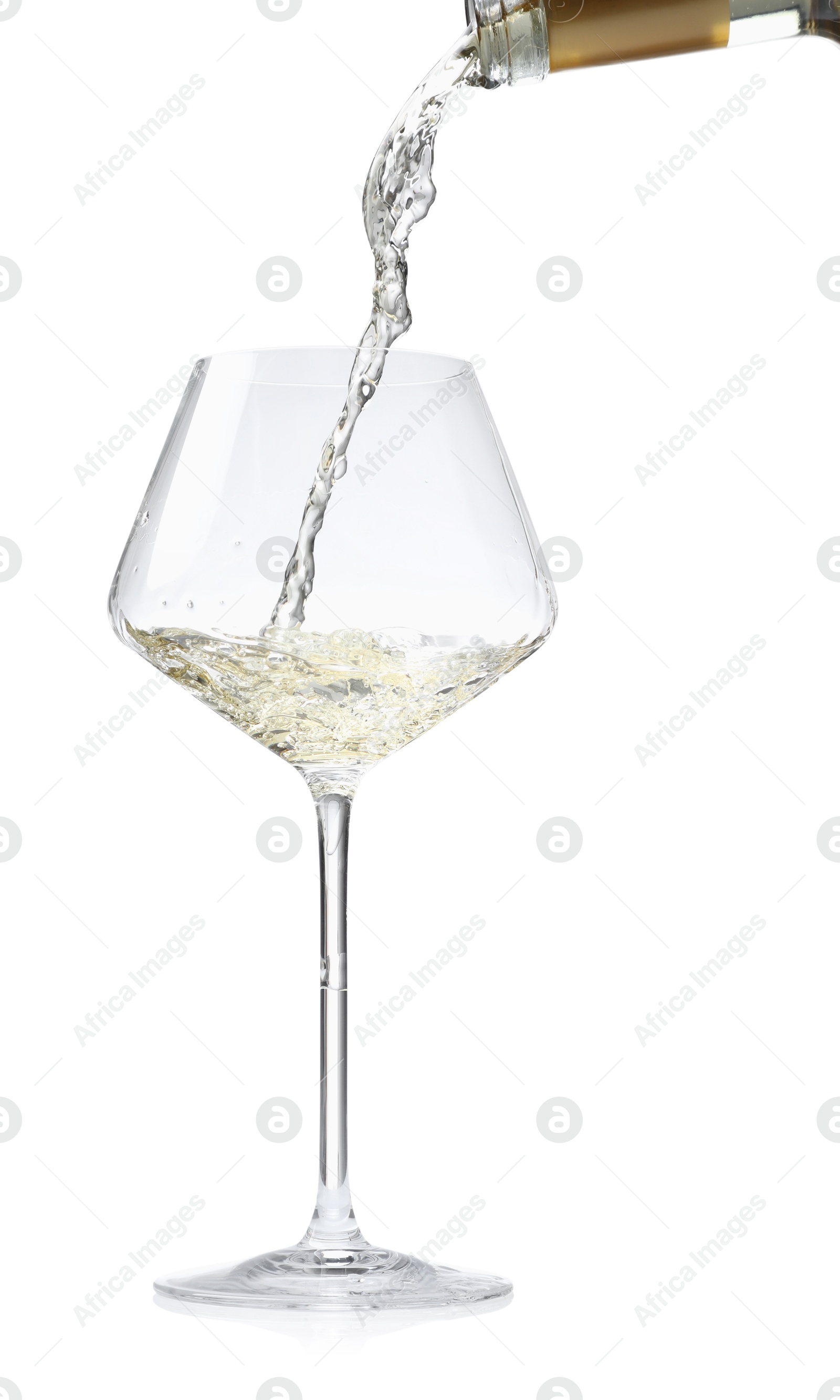 Photo of Pouring wine into glass isolated on white