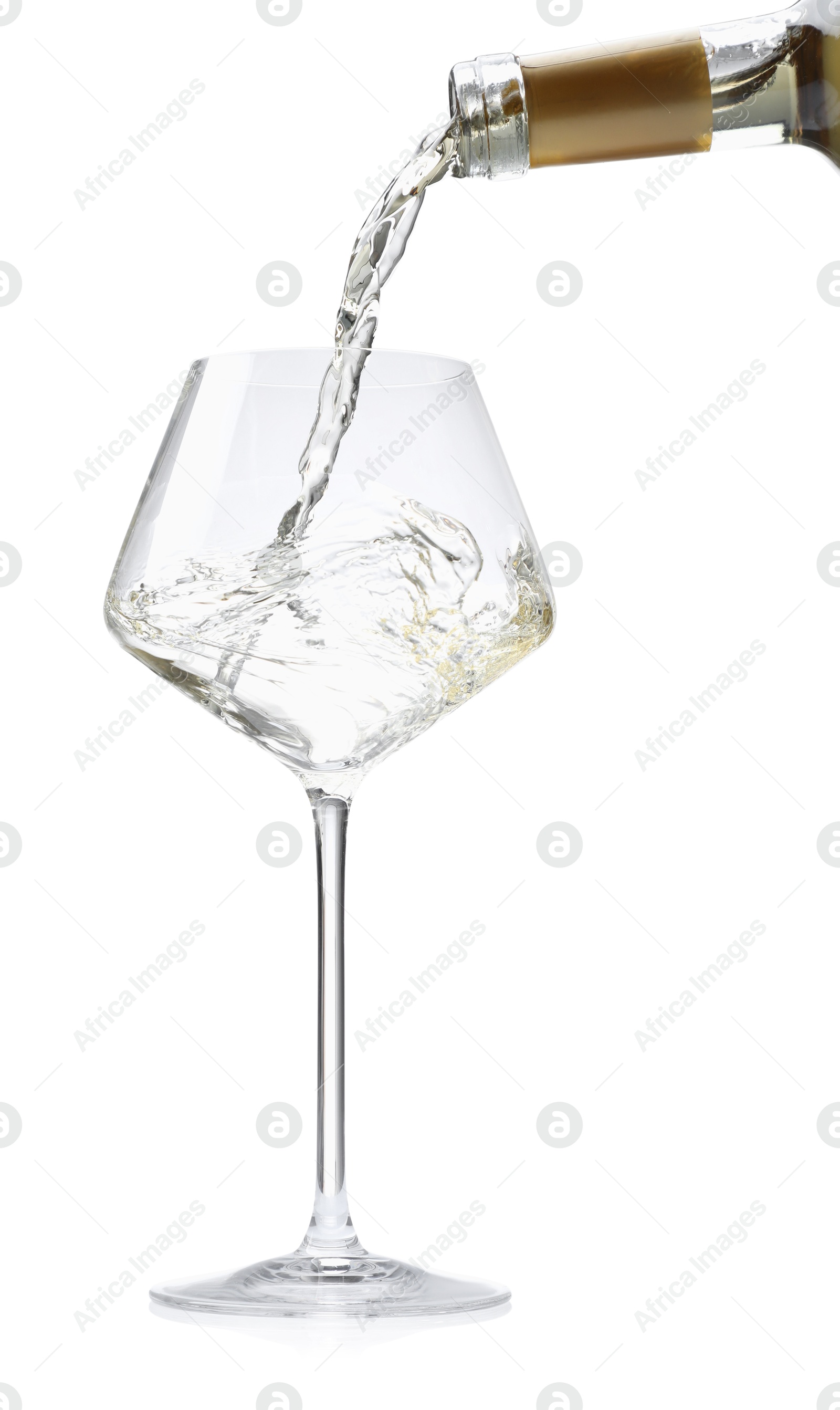 Photo of Pouring wine into glass isolated on white