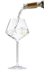 Photo of Pouring wine into glass isolated on white