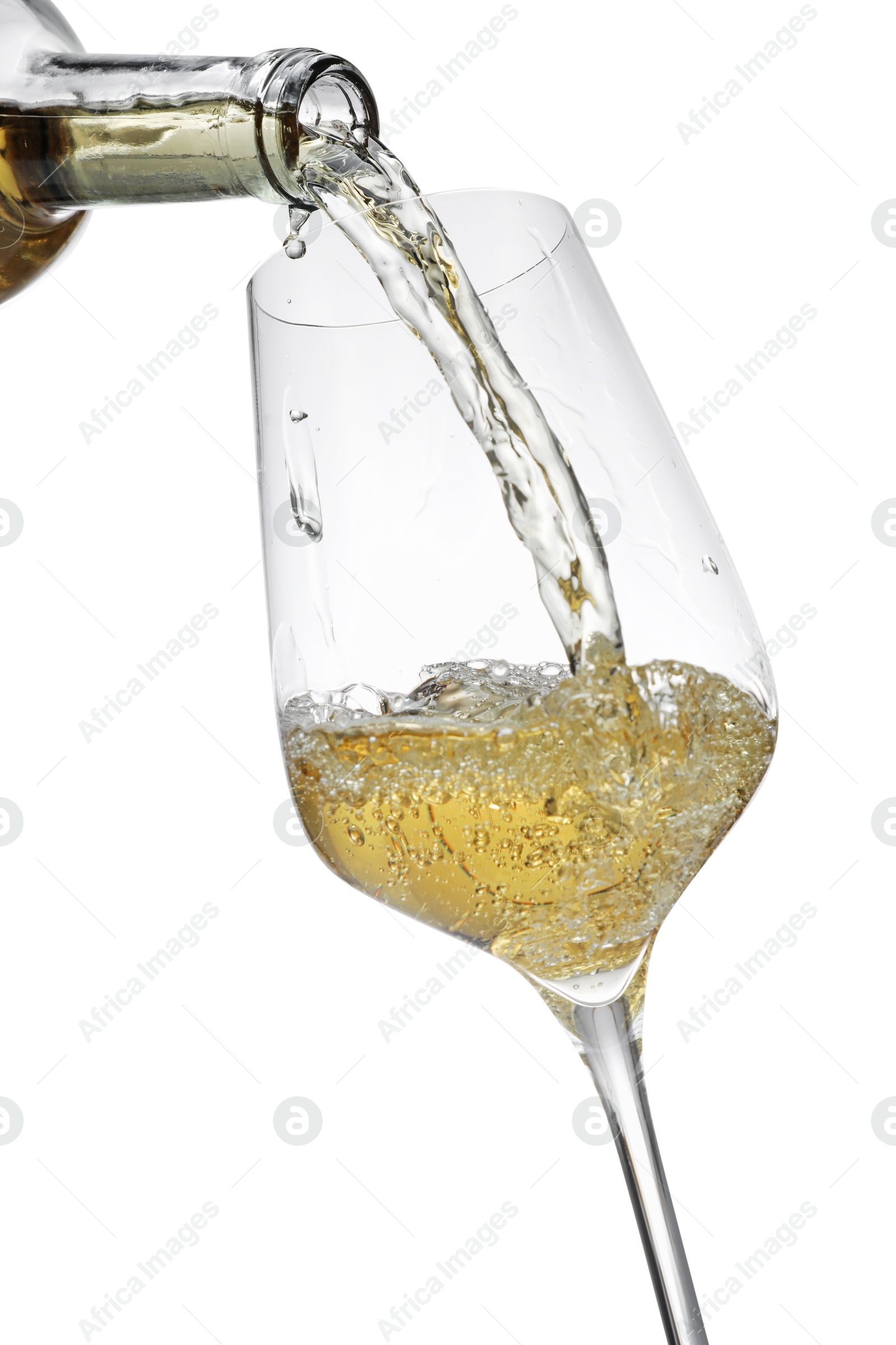 Photo of Pouring wine into glass isolated on white