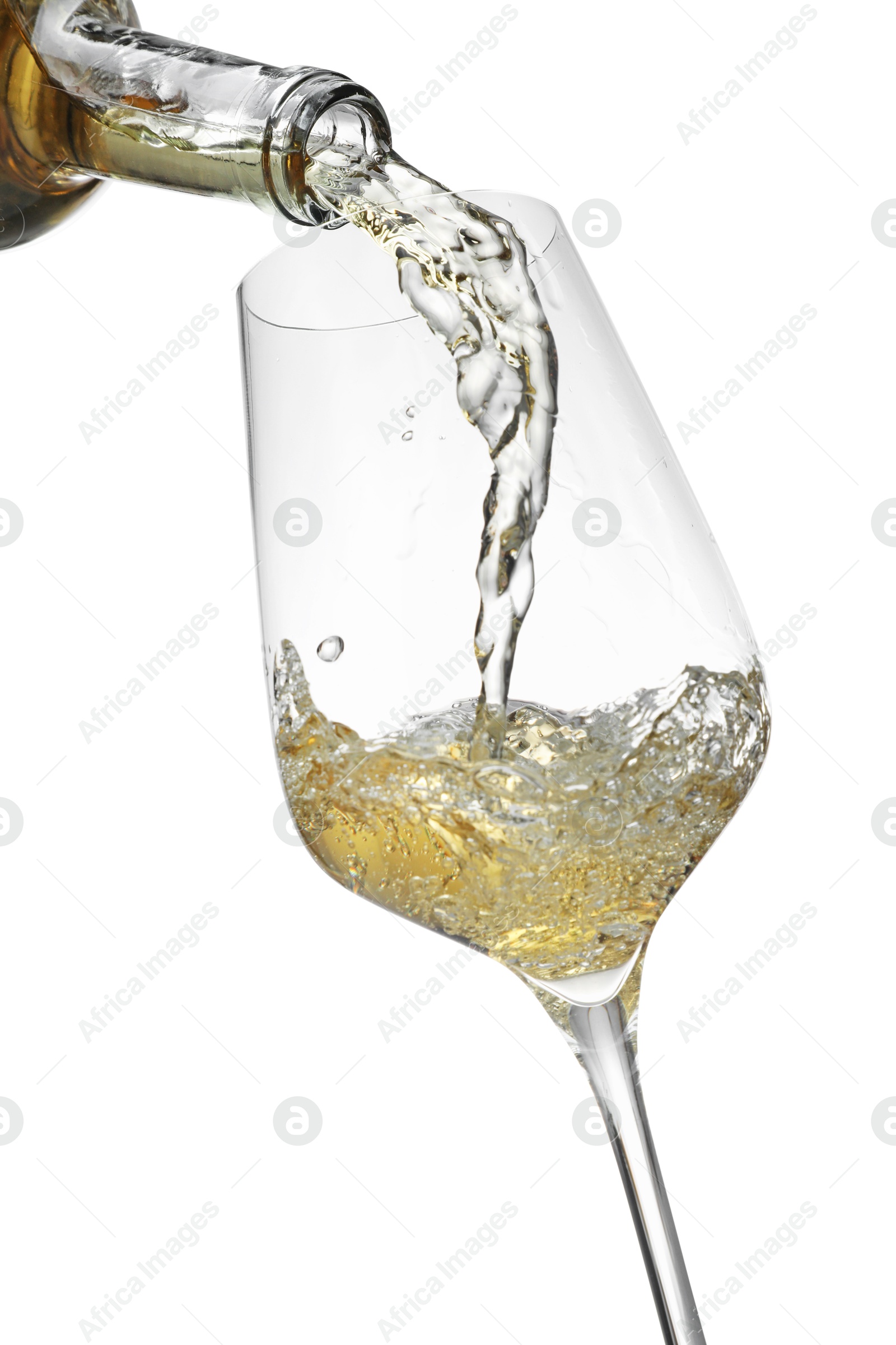 Photo of Pouring wine into glass isolated on white