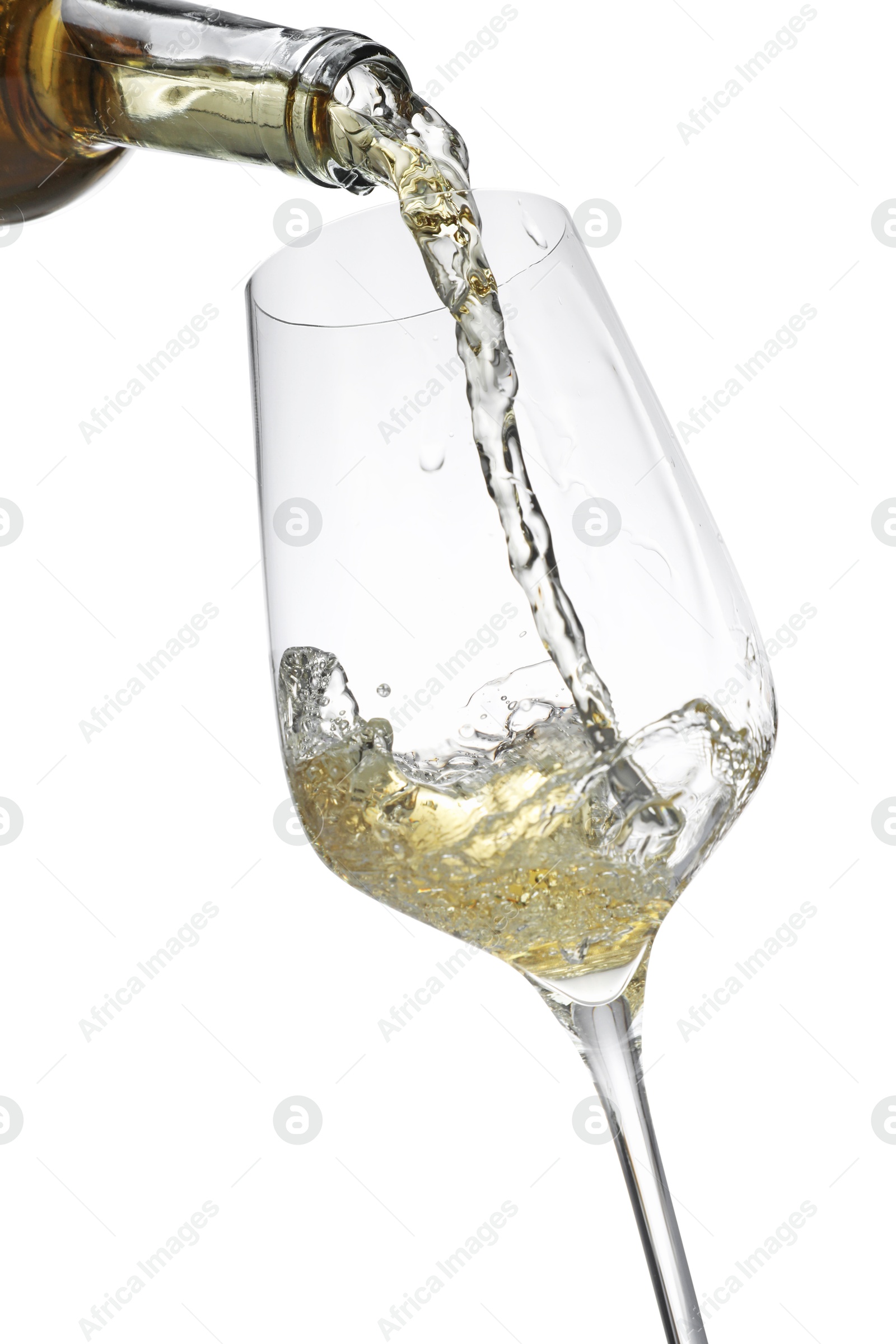 Photo of Pouring wine into glass isolated on white