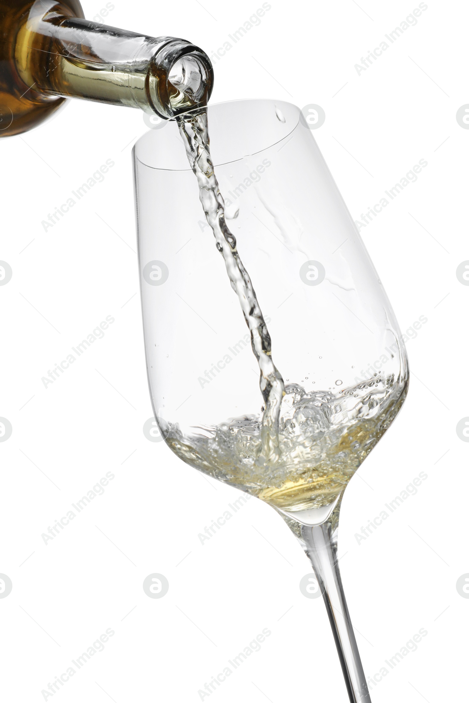 Photo of Pouring wine into glass isolated on white