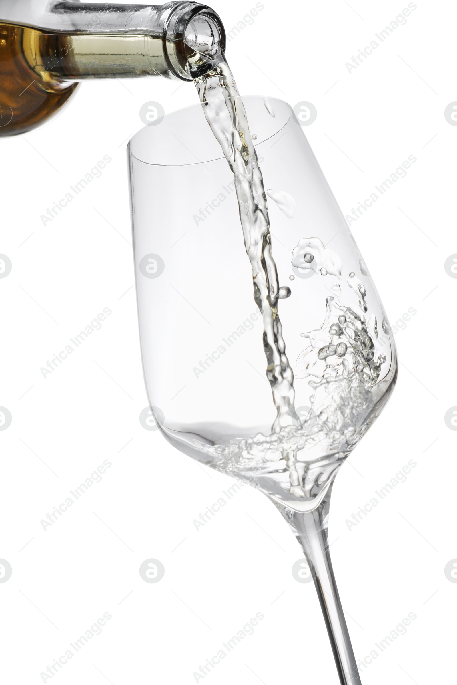 Photo of Pouring wine into glass isolated on white