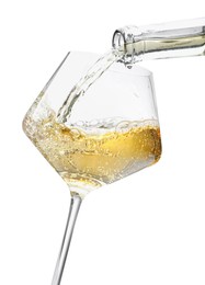 Photo of Pouring wine into glass isolated on white