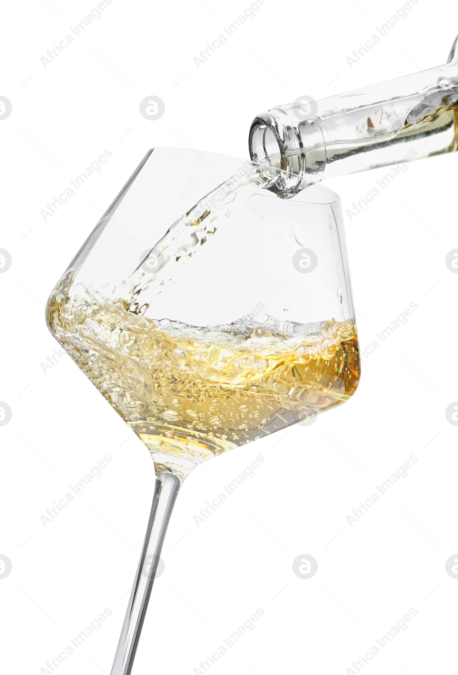 Photo of Pouring wine into glass isolated on white