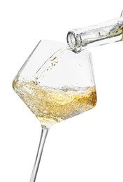 Photo of Pouring wine into glass isolated on white