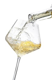 Photo of Pouring wine into glass isolated on white