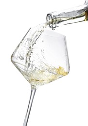 Photo of Pouring wine into glass isolated on white