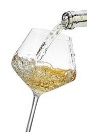 Photo of Pouring wine into glass isolated on white