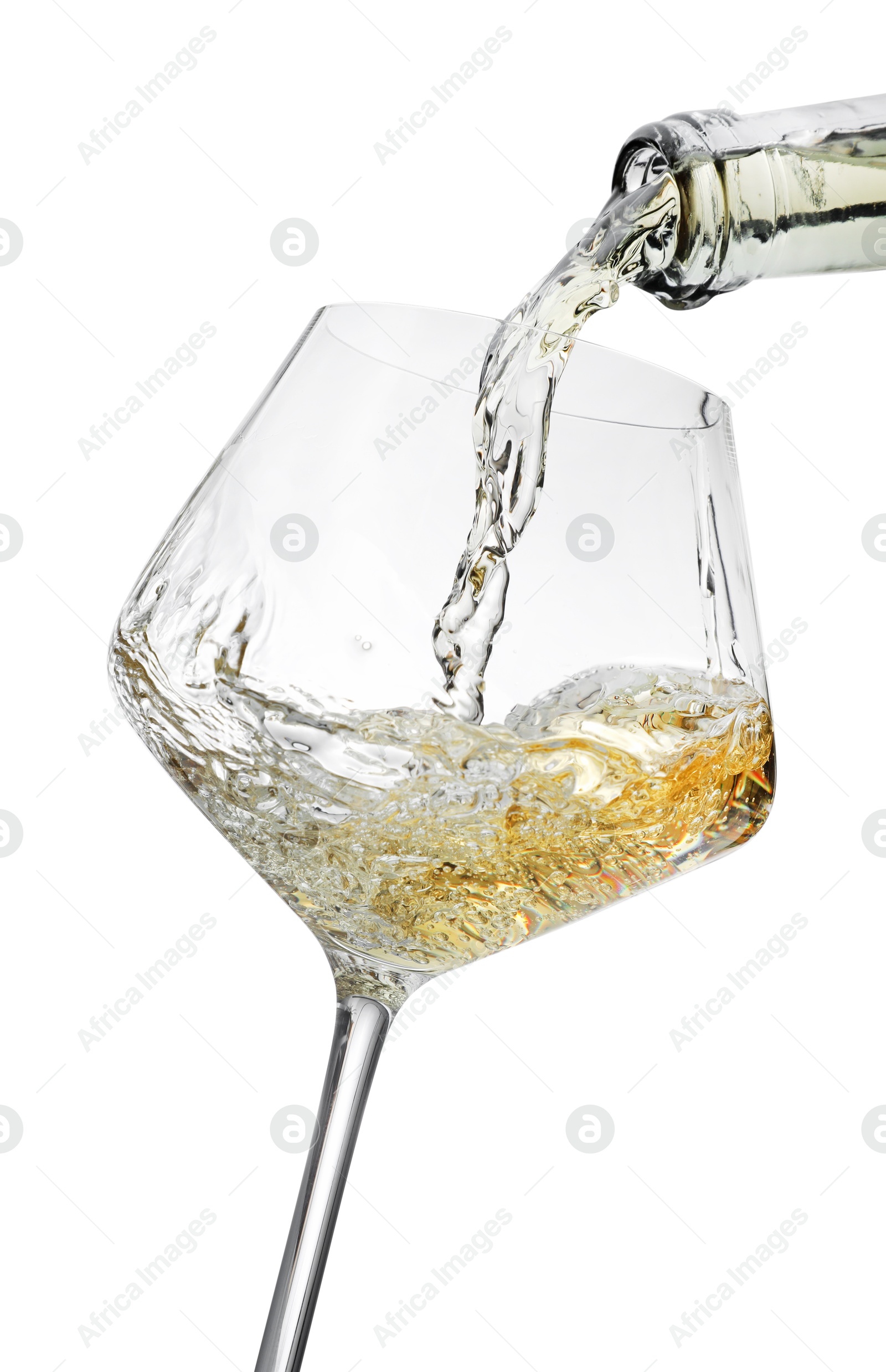 Photo of Pouring wine into glass isolated on white