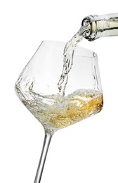 Photo of Pouring wine into glass isolated on white