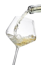 Photo of Pouring wine into glass isolated on white