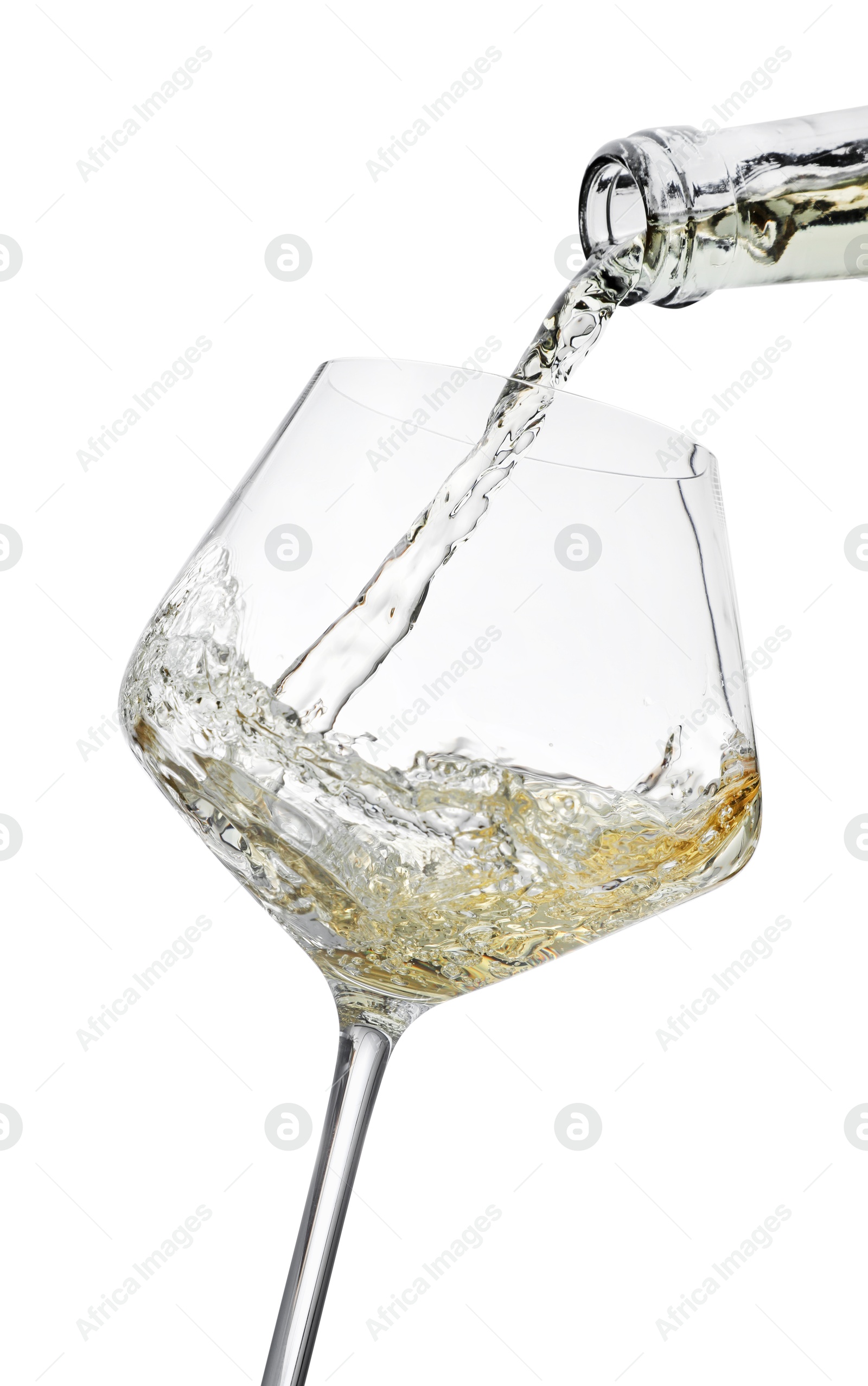 Photo of Pouring wine into glass isolated on white