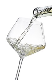 Photo of Pouring wine into glass isolated on white