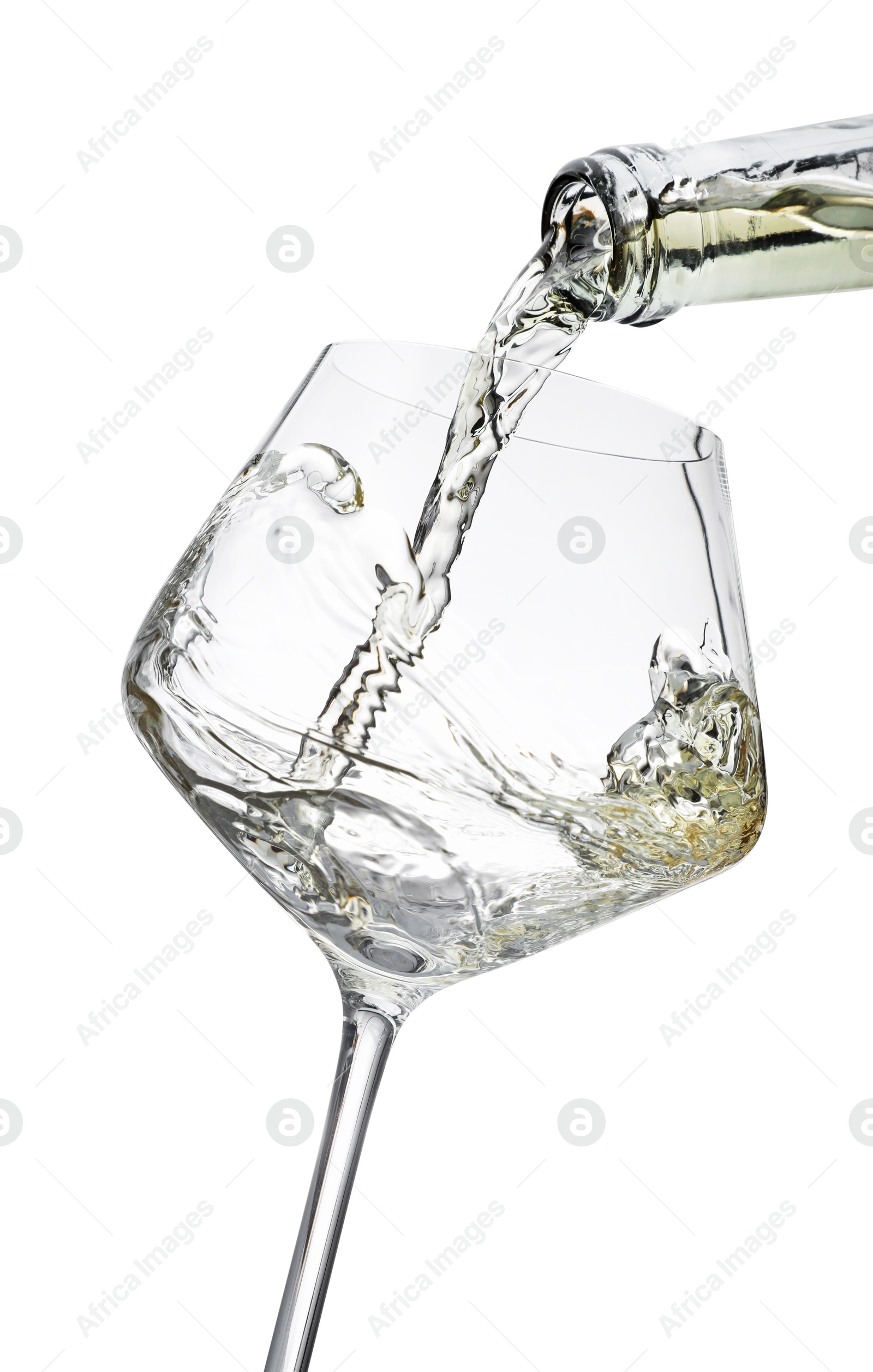 Photo of Pouring wine into glass isolated on white