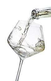 Photo of Pouring wine into glass isolated on white