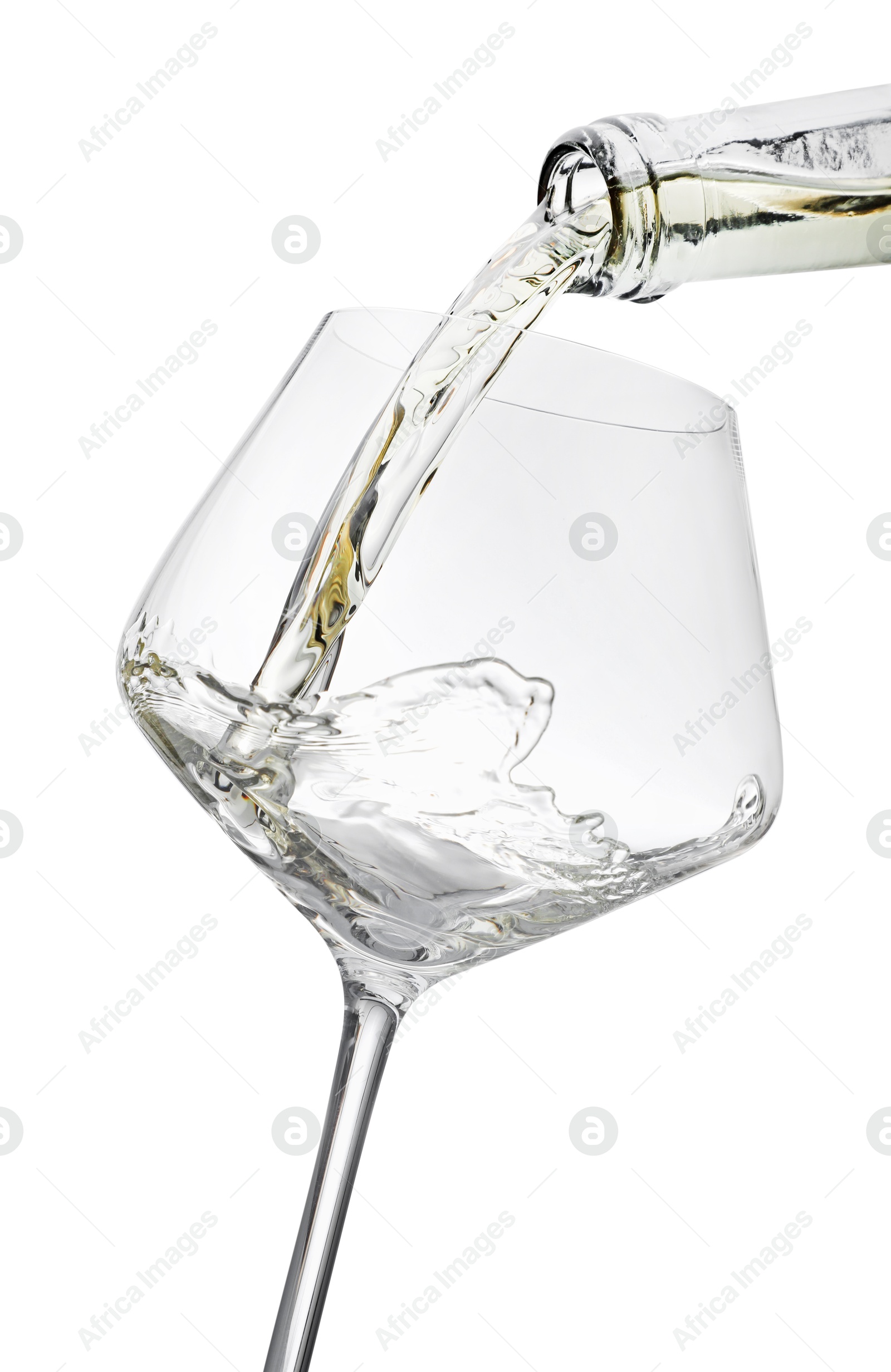 Photo of Pouring wine into glass isolated on white