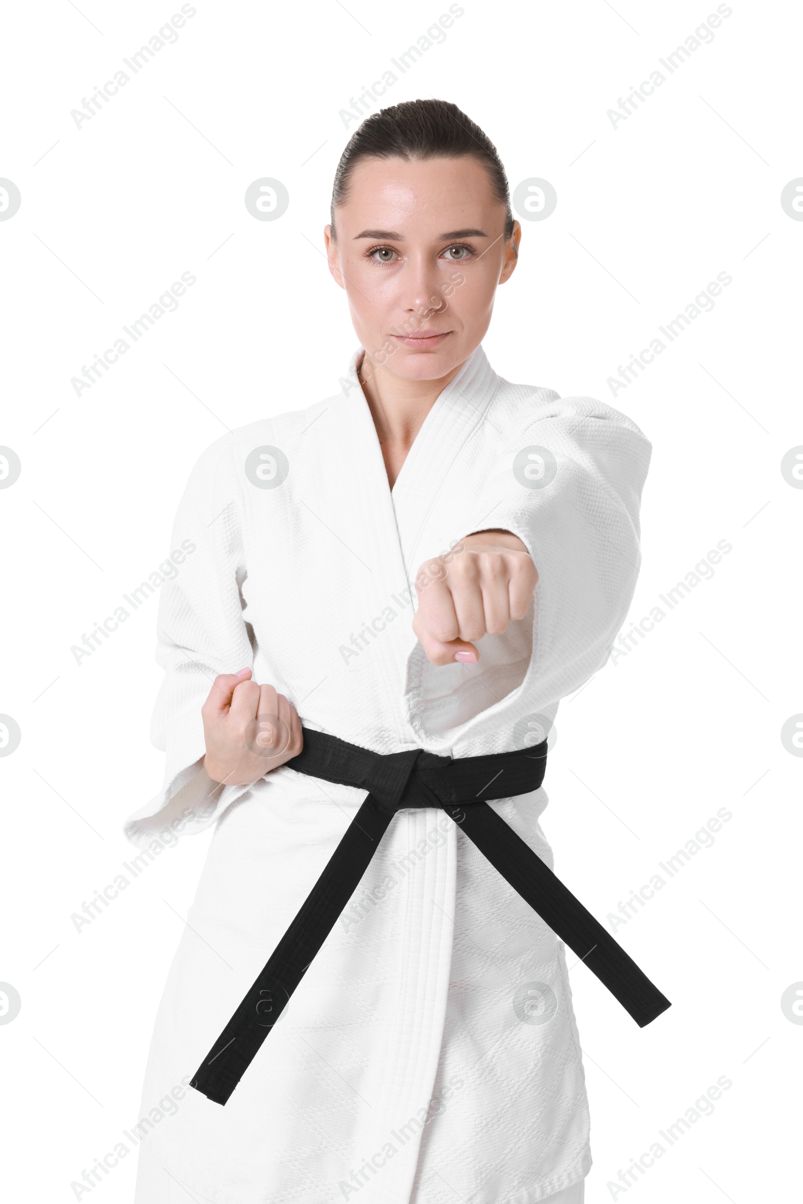 Photo of Karate fighter in kimono isolated on white