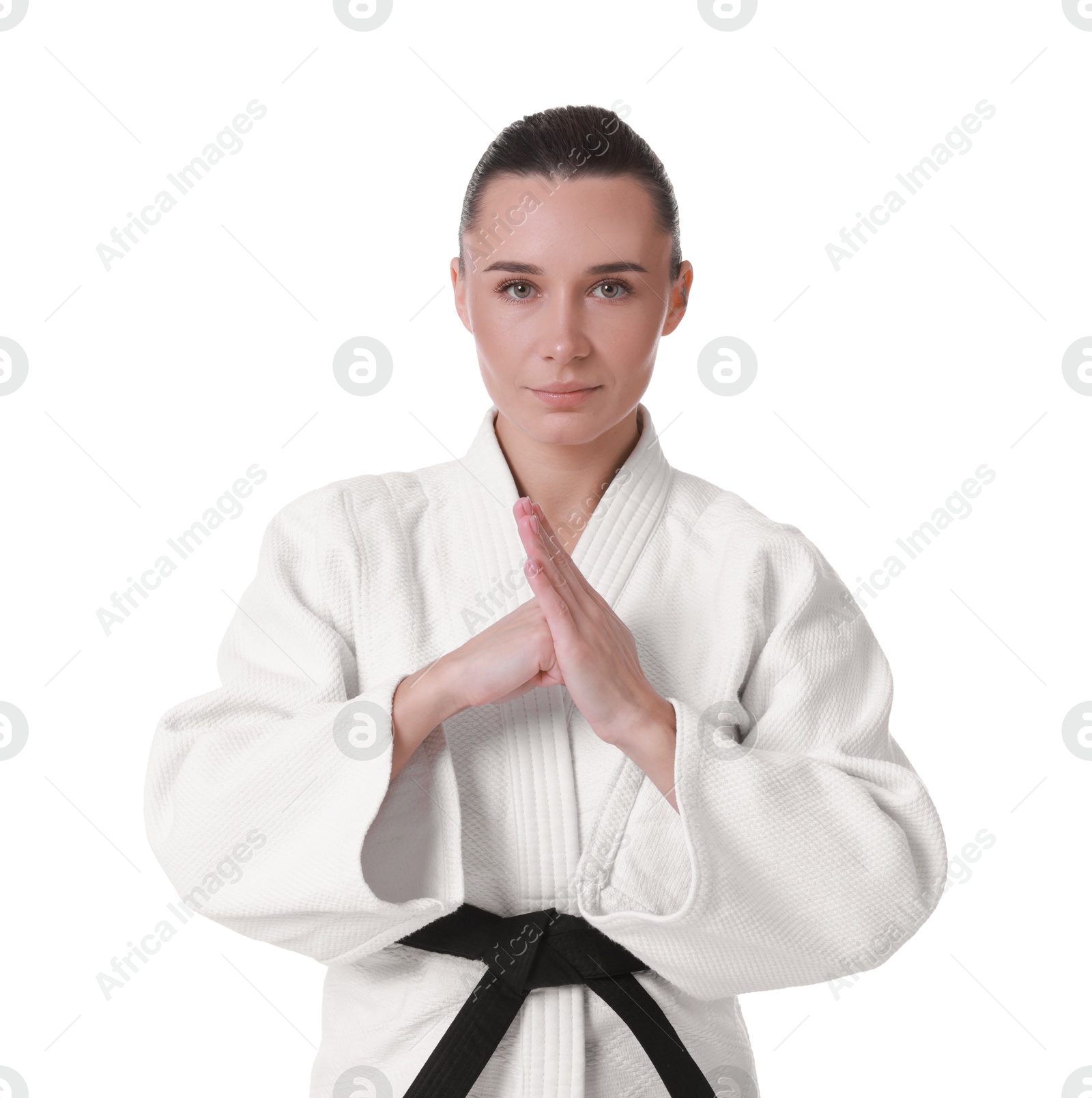 Photo of Karate fighter in kimono isolated on white