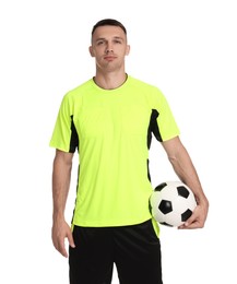 Football player with soccer ball on white background