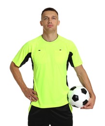 Football player with soccer ball on white background