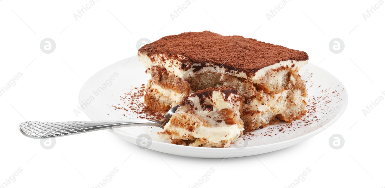 Photo of Piece of tasty tiramisu isolated on white