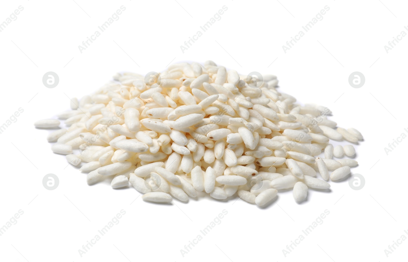 Photo of Heap of puffed rice isolated on white