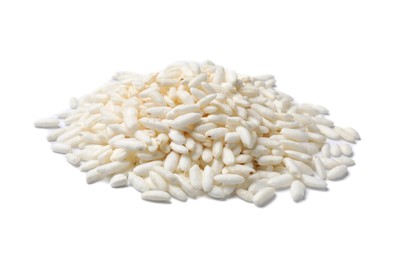 Photo of Heap of puffed rice isolated on white