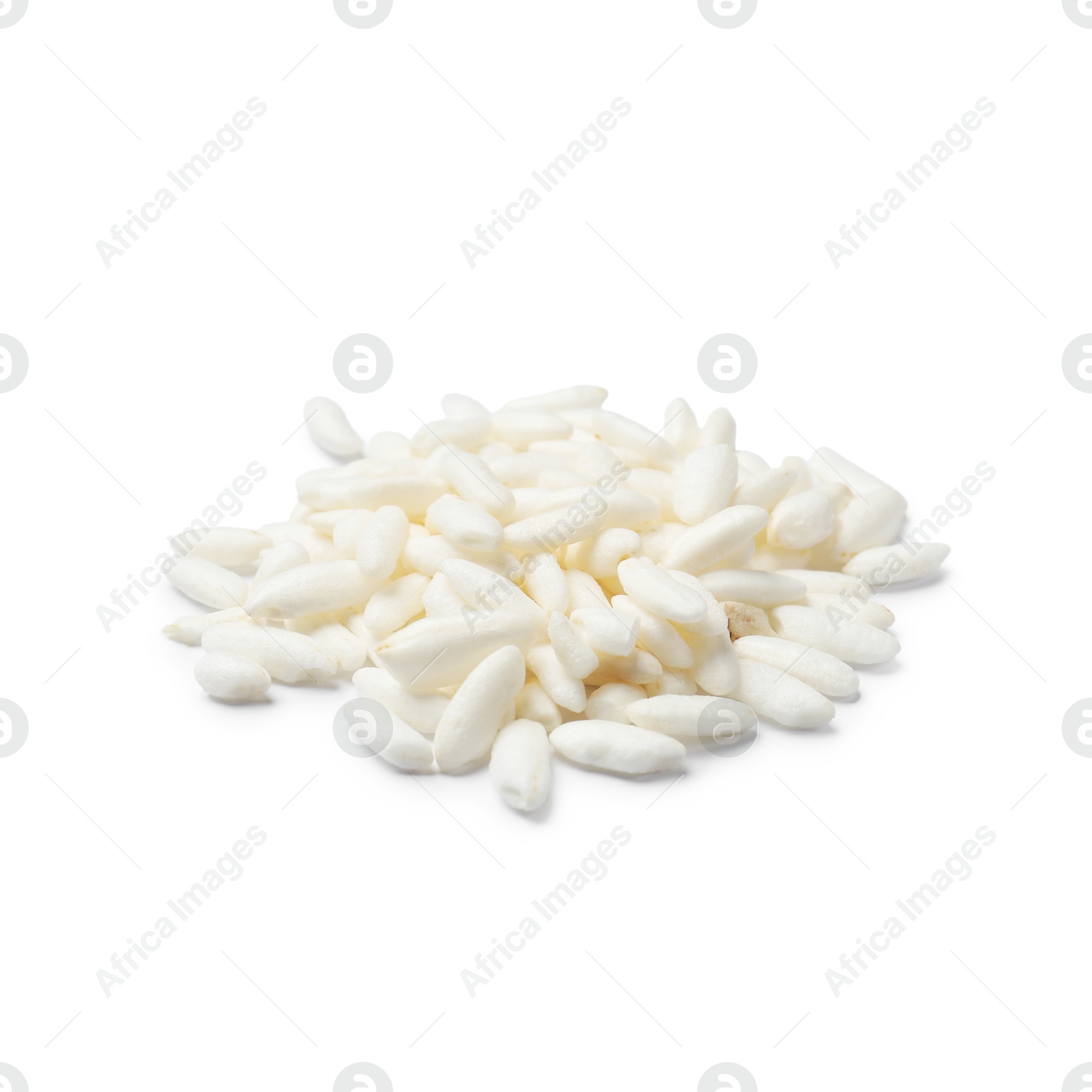 Photo of Heap of puffed rice isolated on white