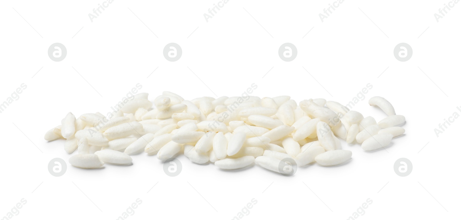 Photo of Heap of puffed rice isolated on white