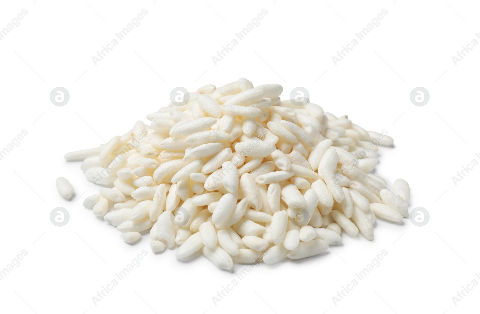 Photo of Heap of puffed rice isolated on white