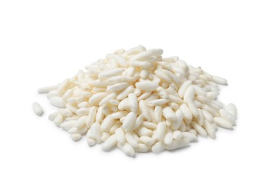 Photo of Heap of puffed rice isolated on white