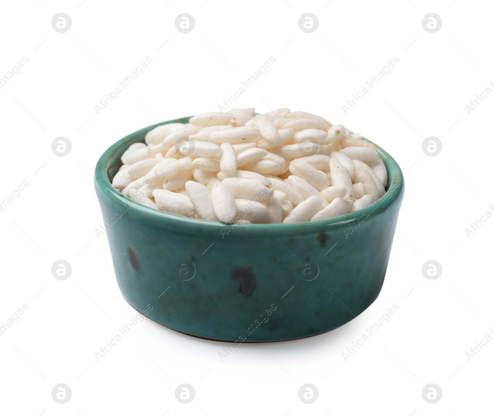 Photo of Puffed rice in bowl isolated on white