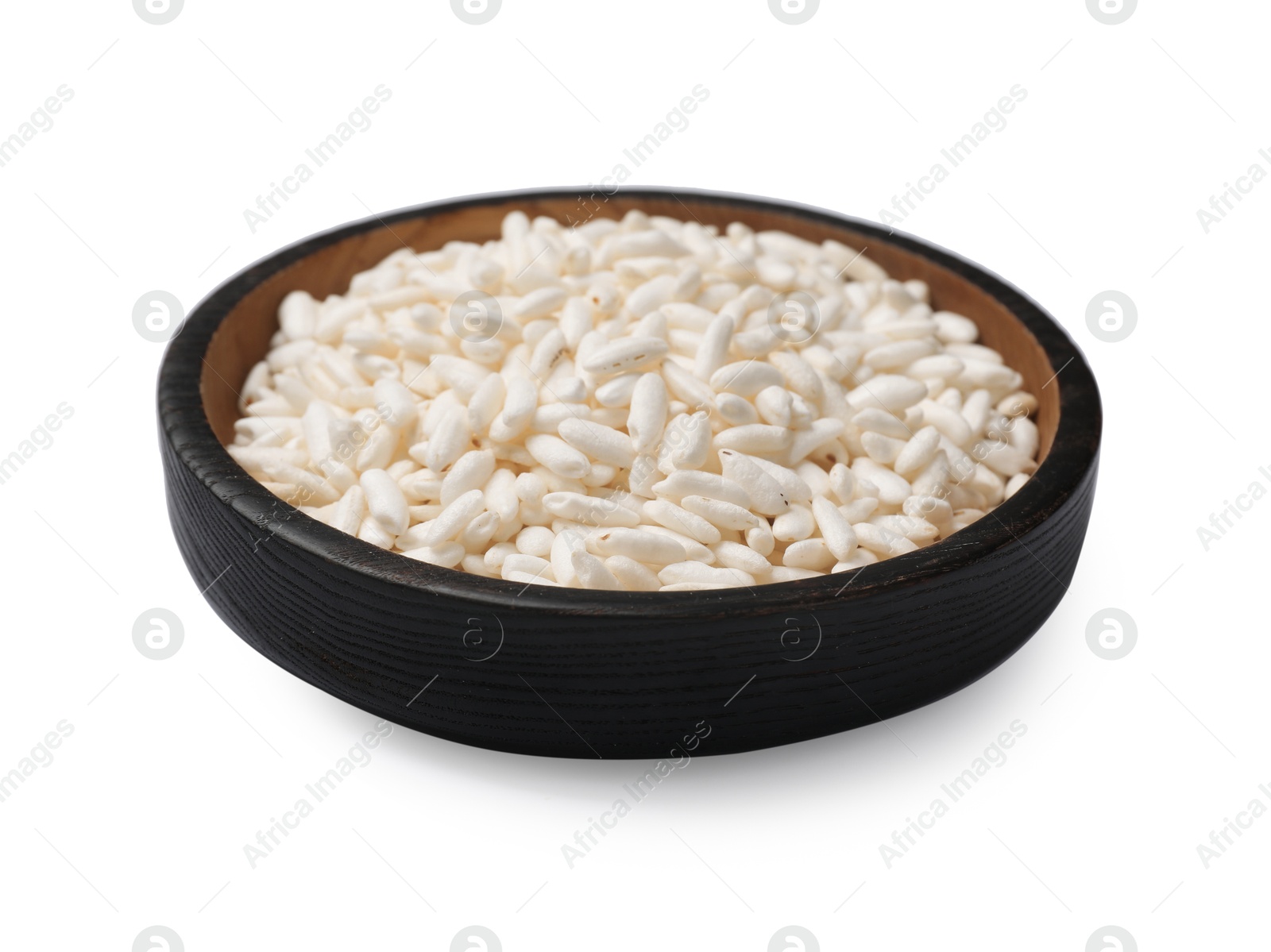 Photo of Puffed rice in bowl isolated on white