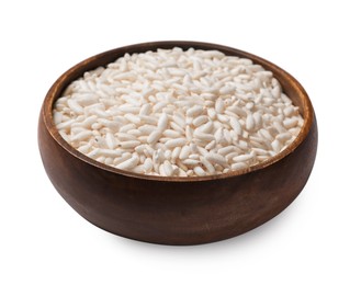 Photo of Puffed rice in bowl isolated on white