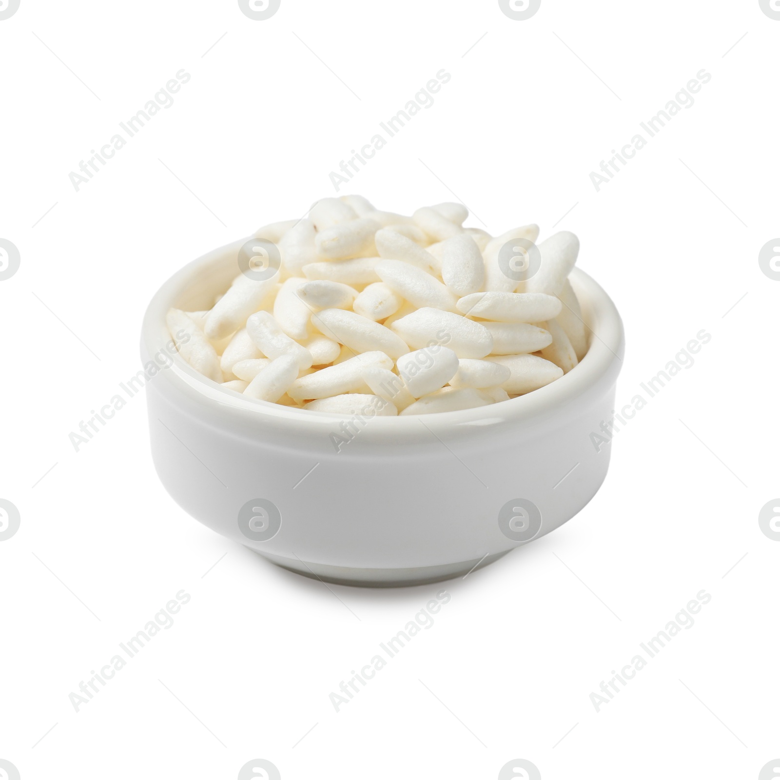 Photo of Puffed rice in bowl isolated on white