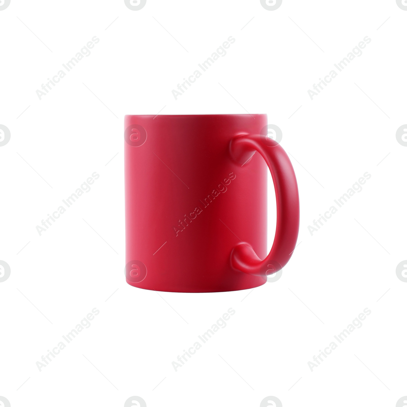 Photo of One blank red ceramic mug isolated on white. Mockup for design