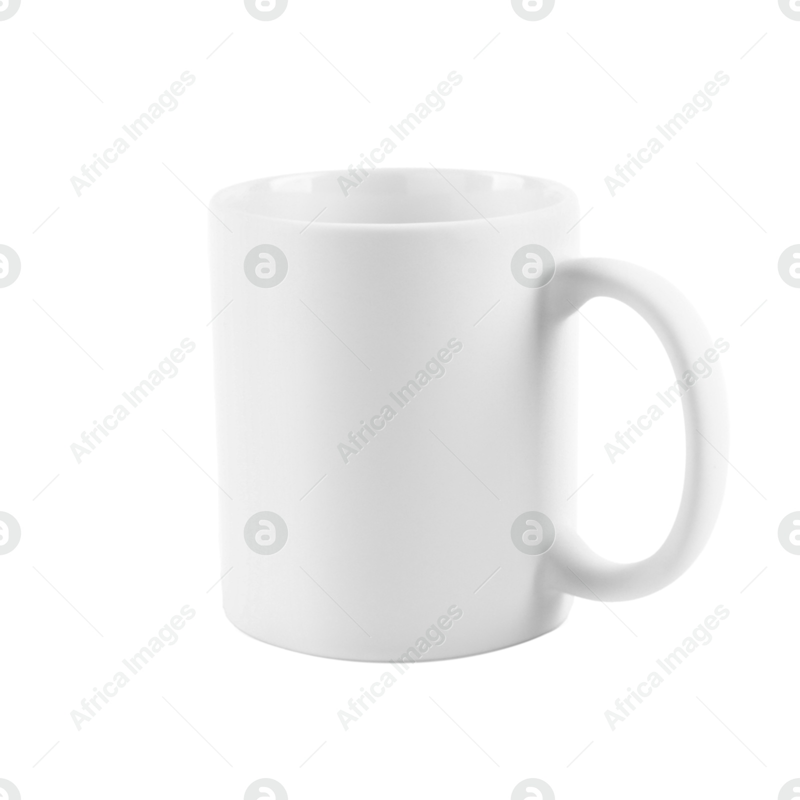 Photo of One blank ceramic mug isolated on white. Mockup for design