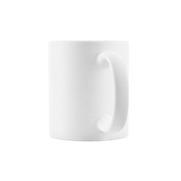 Photo of One blank ceramic mug isolated on white. Mockup for design