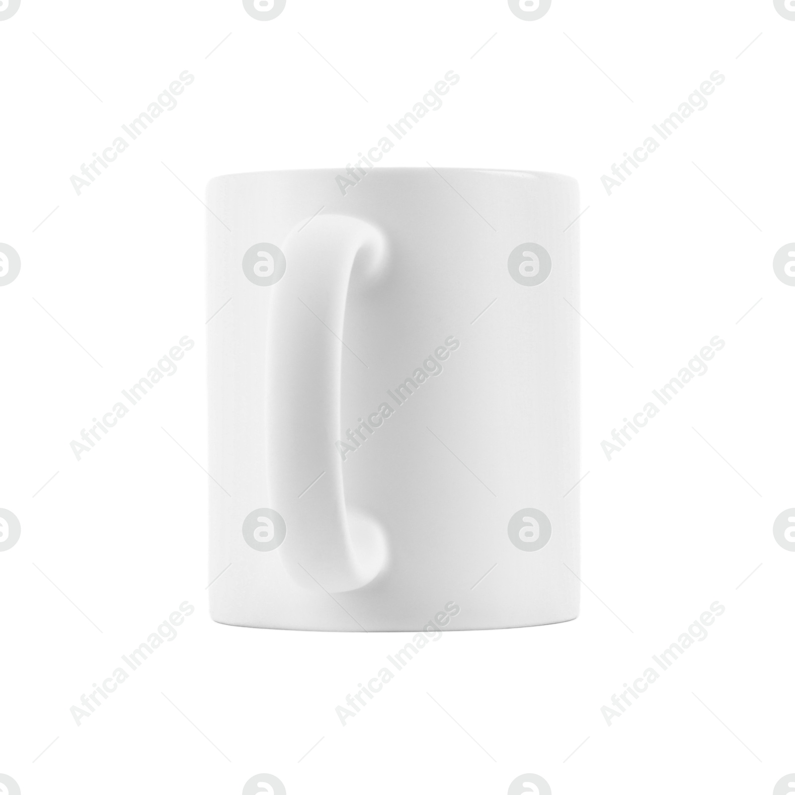 Photo of One blank ceramic mug isolated on white. Mockup for design