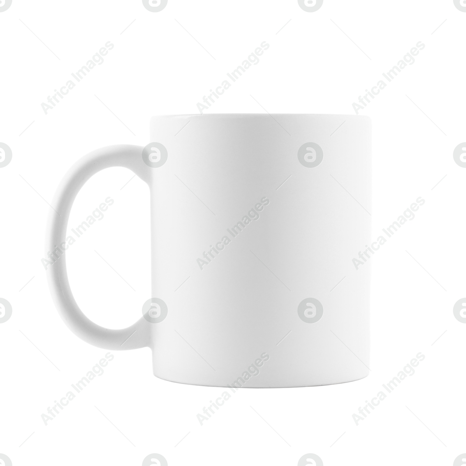 Photo of One blank ceramic mug isolated on white. Mockup for design