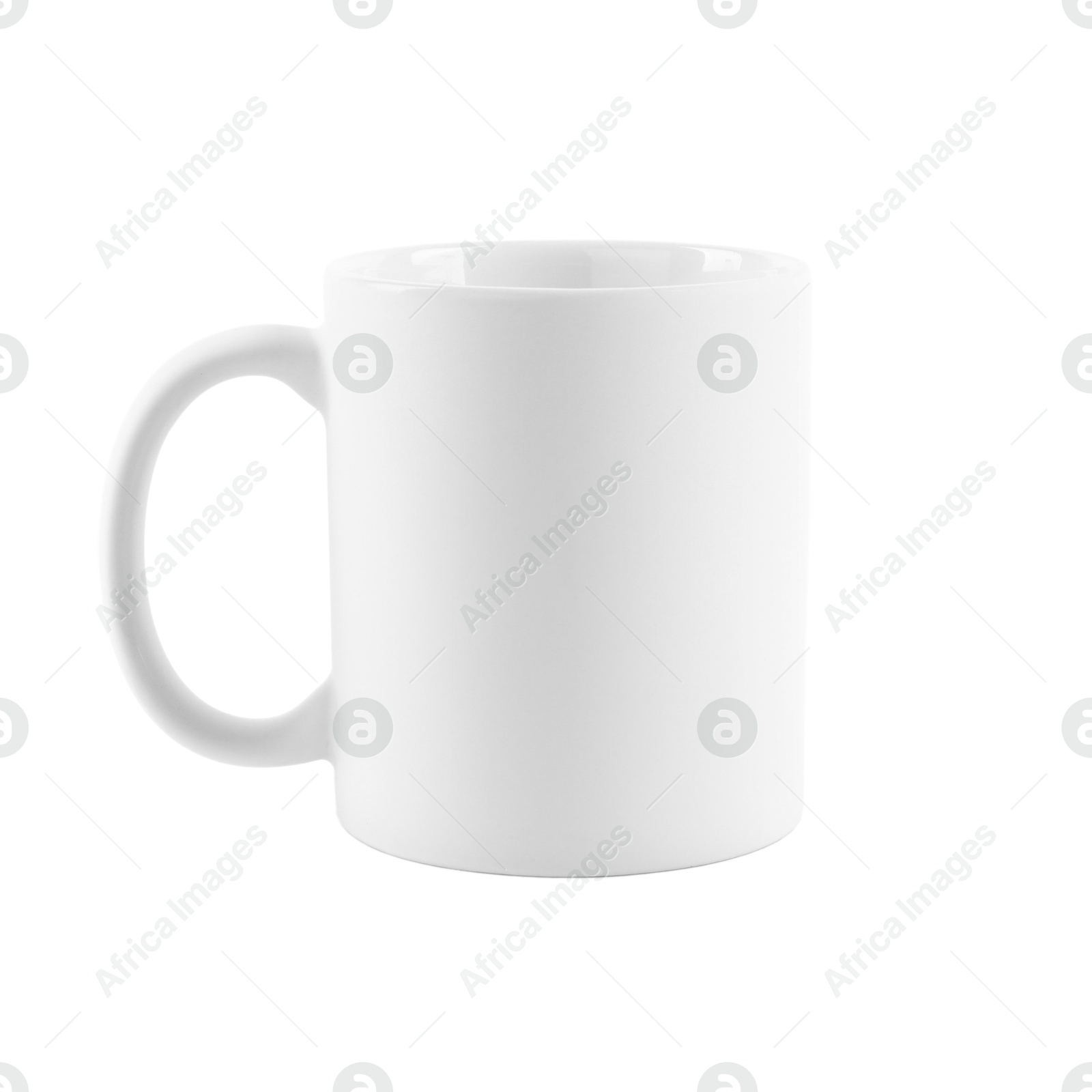 Photo of One blank ceramic mug isolated on white. Mockup for design