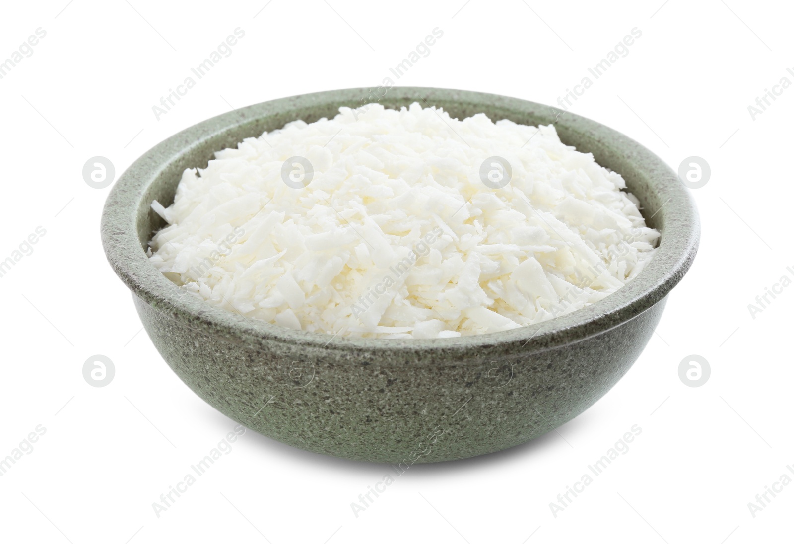 Photo of Soy wax in bowl isolated on white