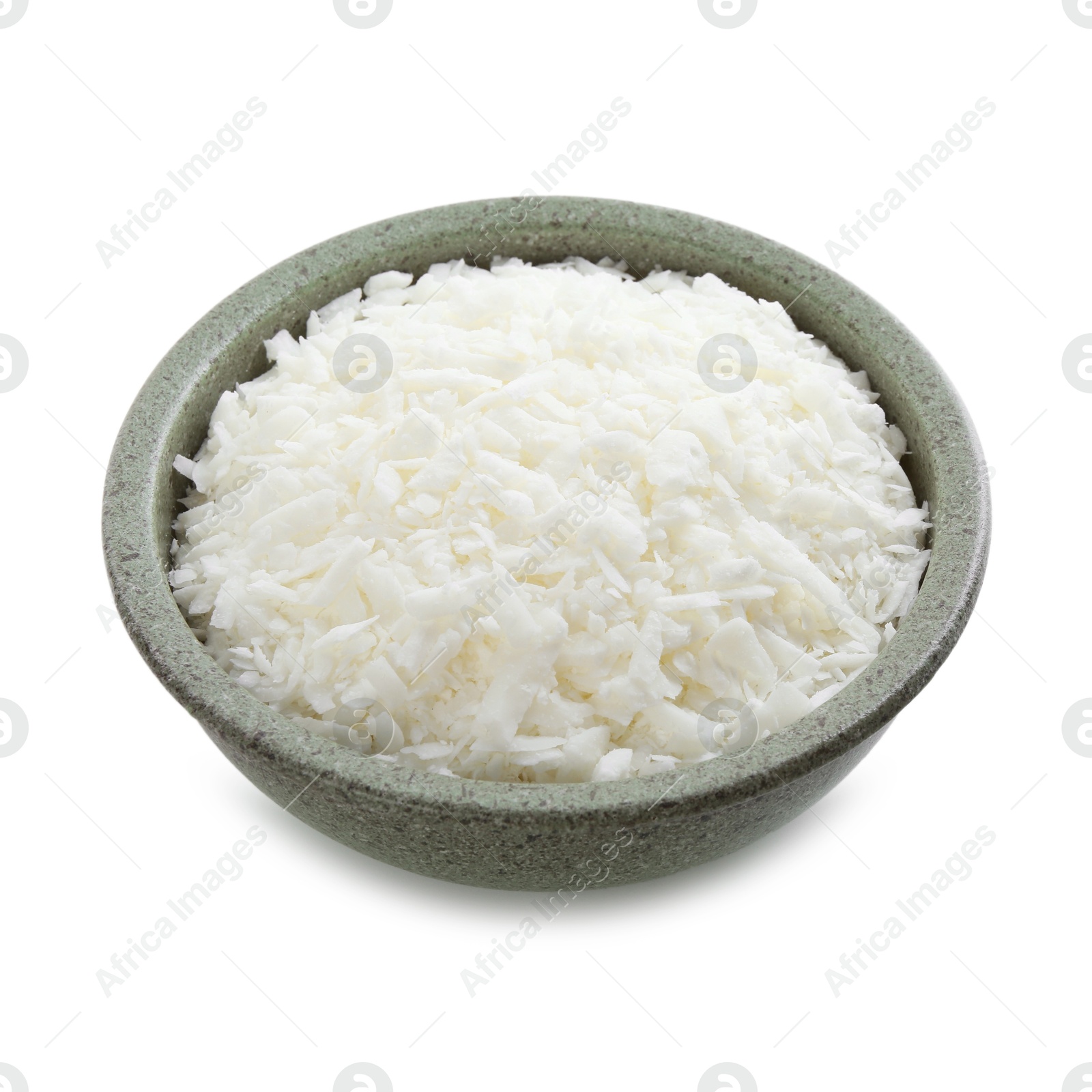 Photo of Soy wax in bowl isolated on white