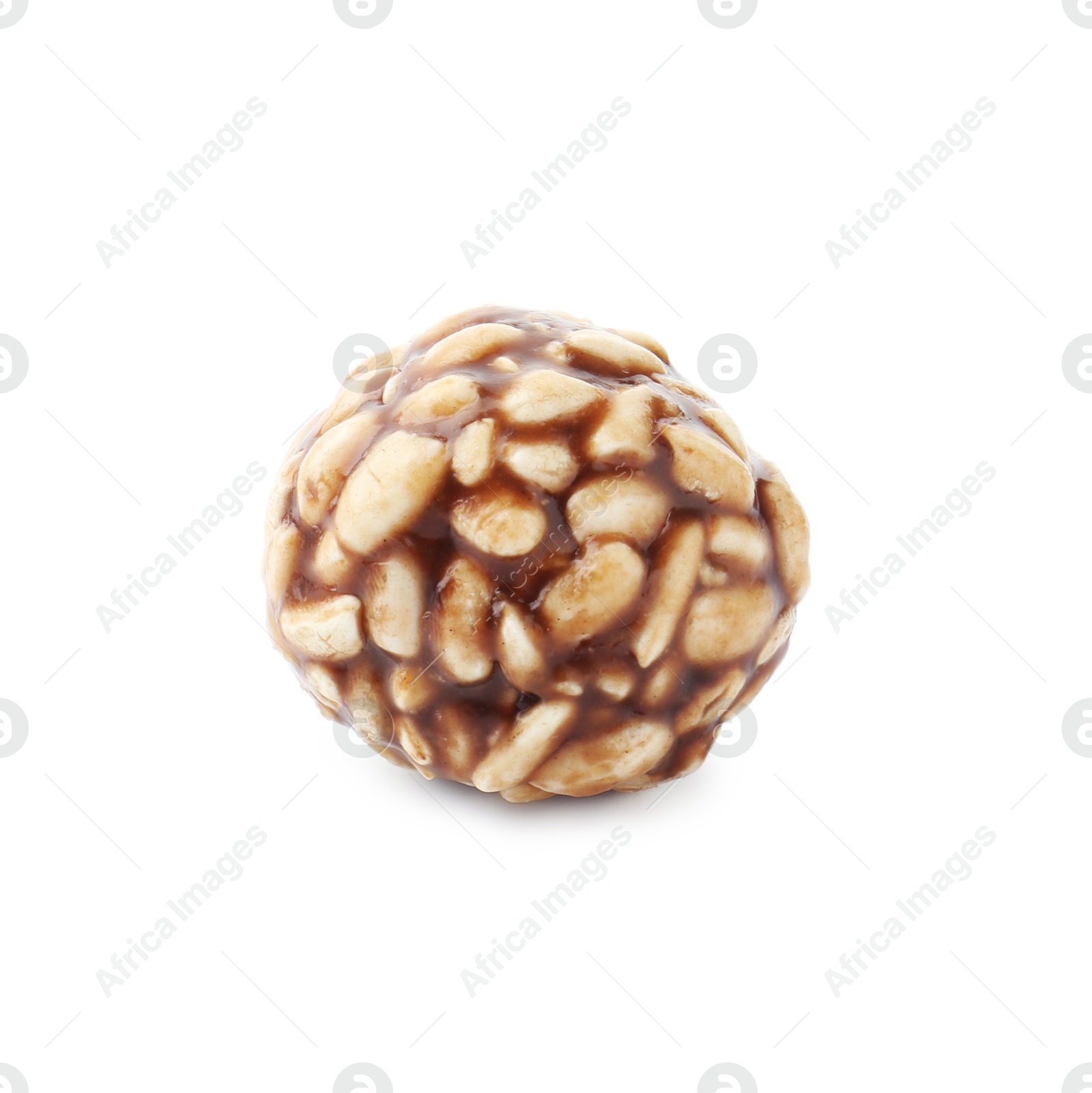 Photo of One chocolate puffed rice ball isolated on white