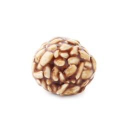 Photo of One chocolate puffed rice ball isolated on white