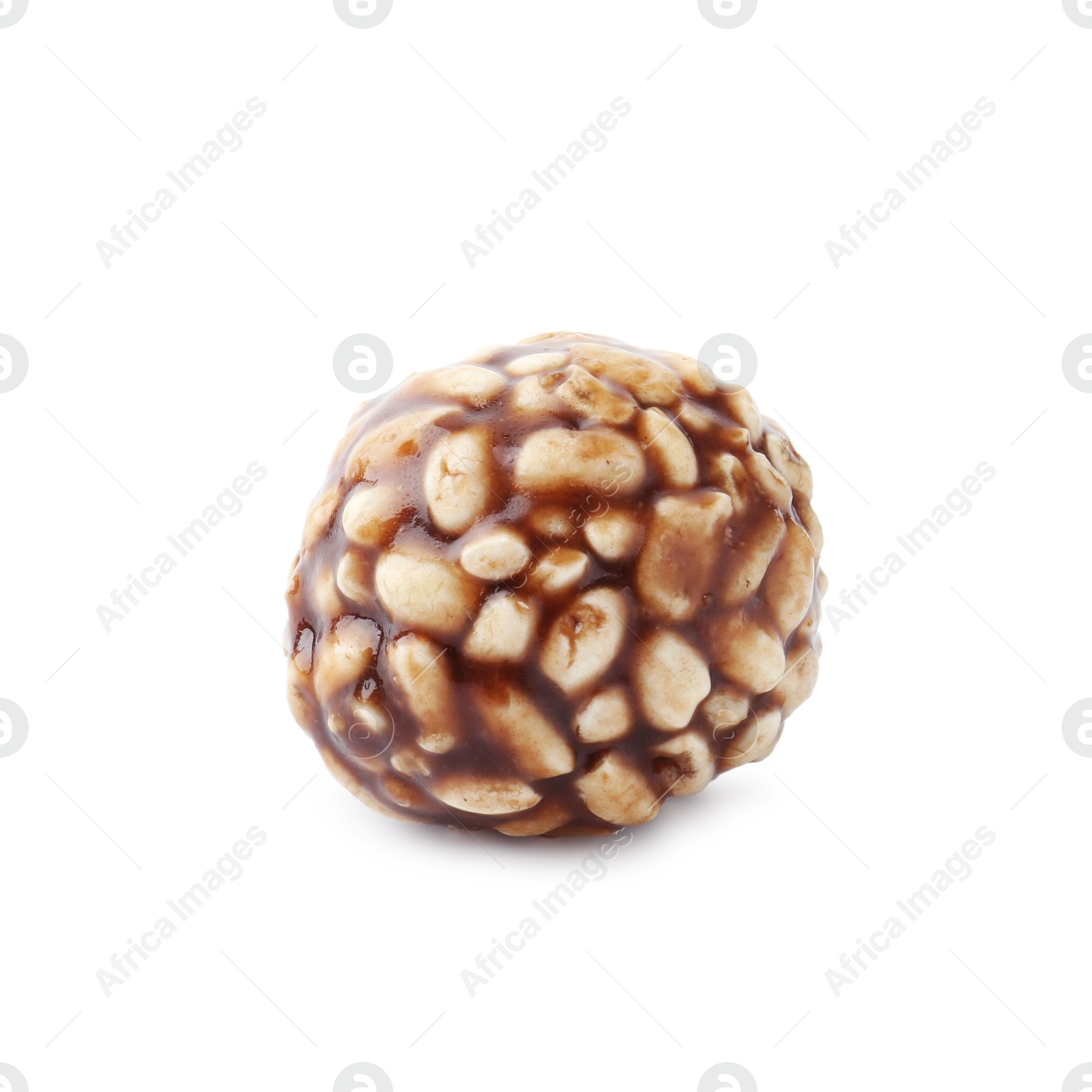 Photo of One chocolate puffed rice ball isolated on white